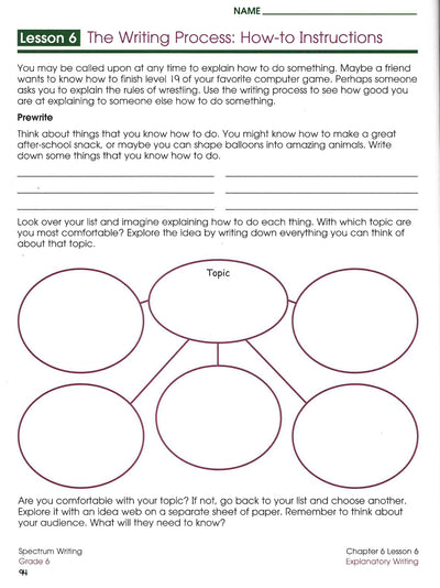 Writing, Grade 6