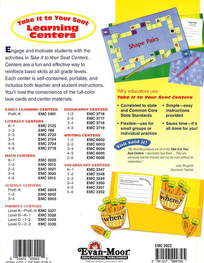 Math Centers Grades 3-4: Emc 3022 (Take It To Your Seat)